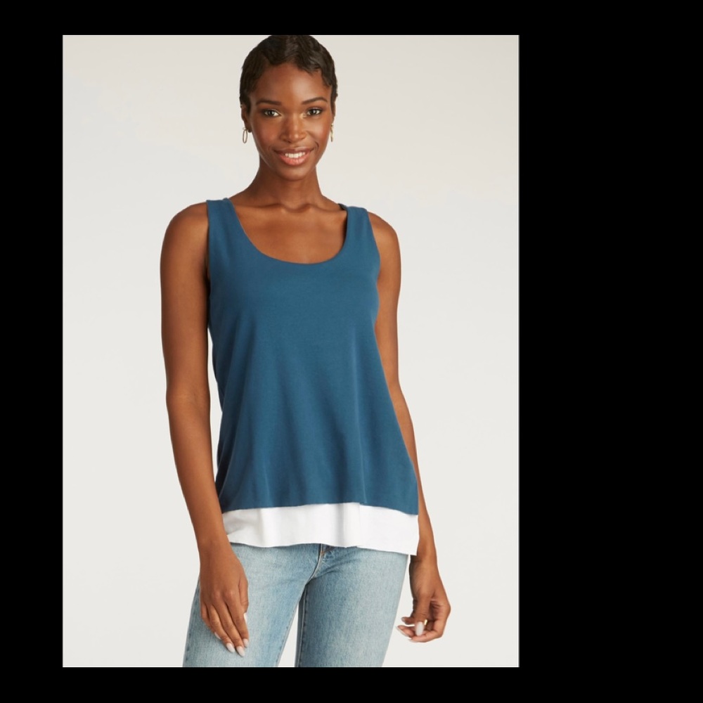 Indigenous Turquoise white double layer tank Top